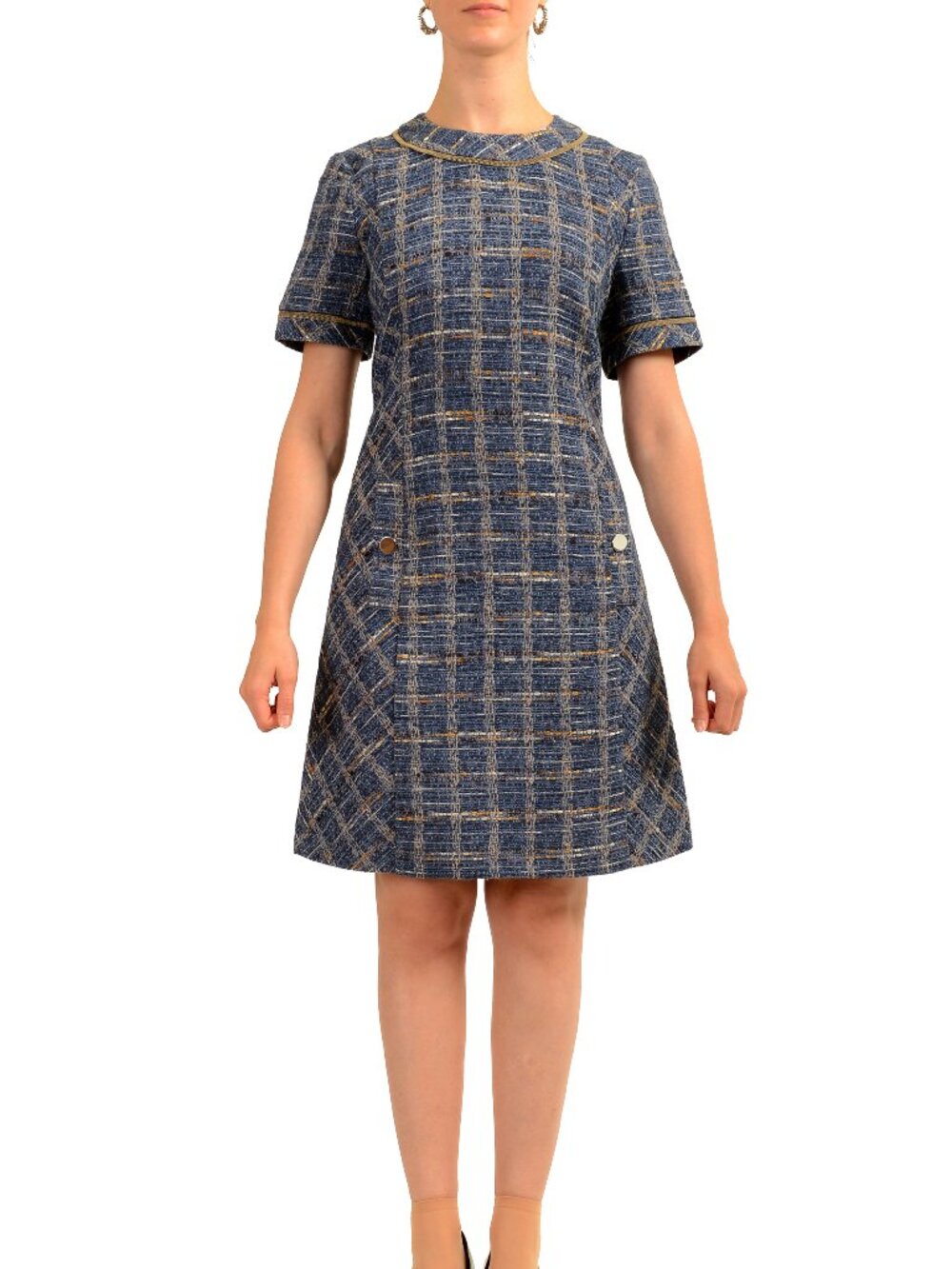 Hugo Boss Women's "Destena3" Short Sleeve A-Line Plaid Dress US 4 IT 40
